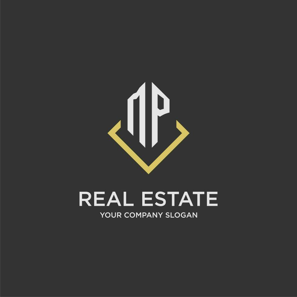 MP initial monogram logo for real estate with polygon style vector