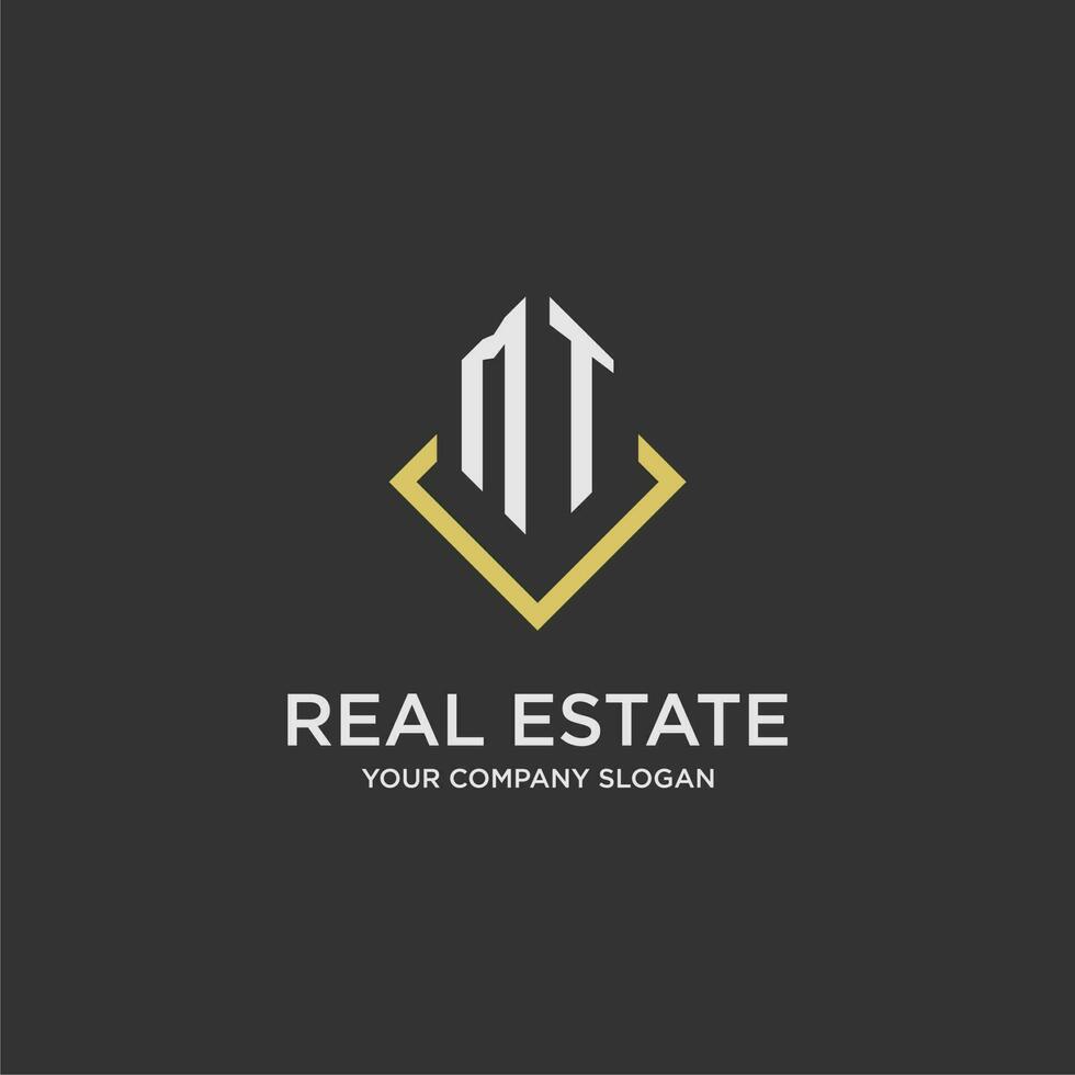 MT initial monogram logo for real estate with polygon style vector