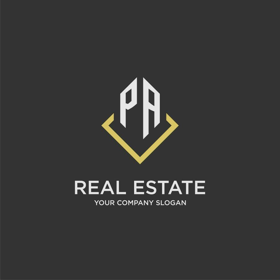 PA initial monogram logo for real estate with polygon style vector