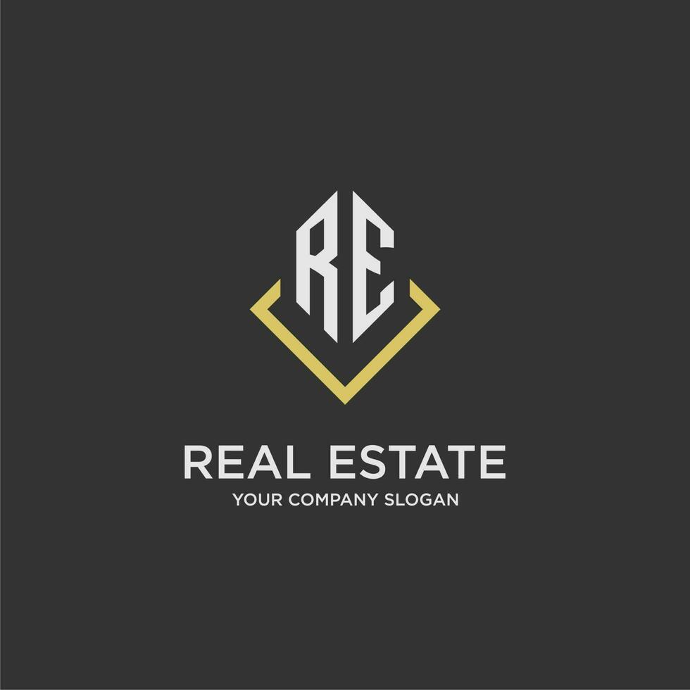 RE initial monogram logo for real estate with polygon style vector