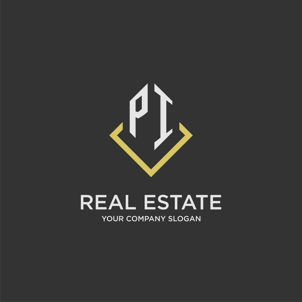 PI initial monogram logo for real estate with polygon style vector