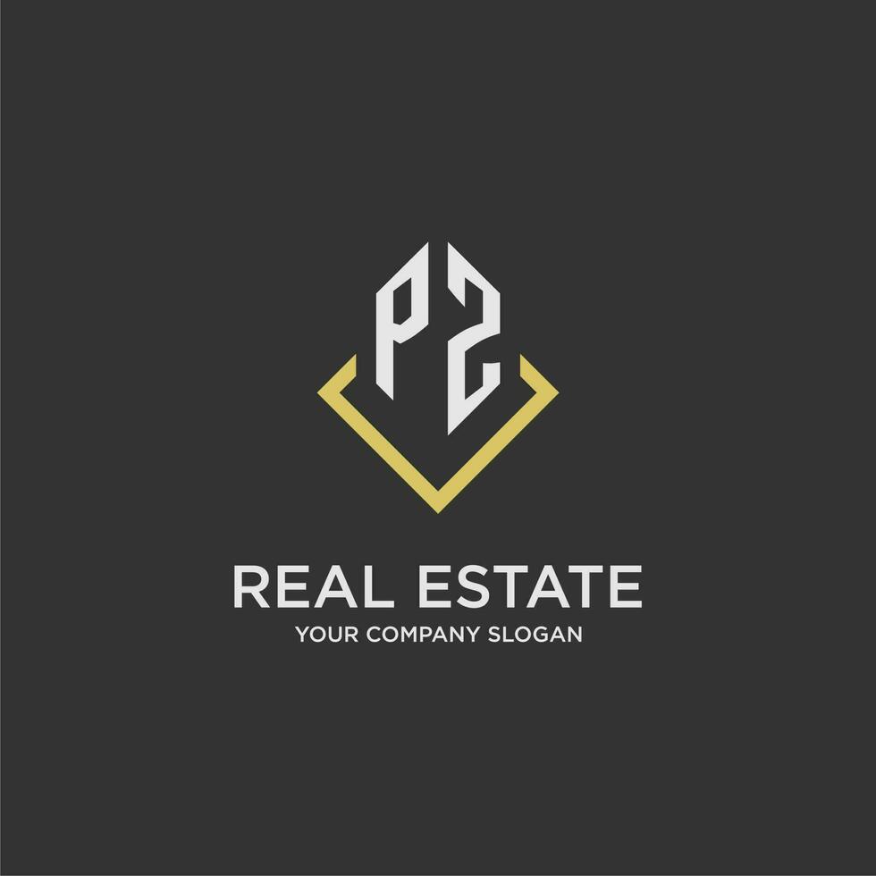 PZ initial monogram logo for real estate with polygon style vector