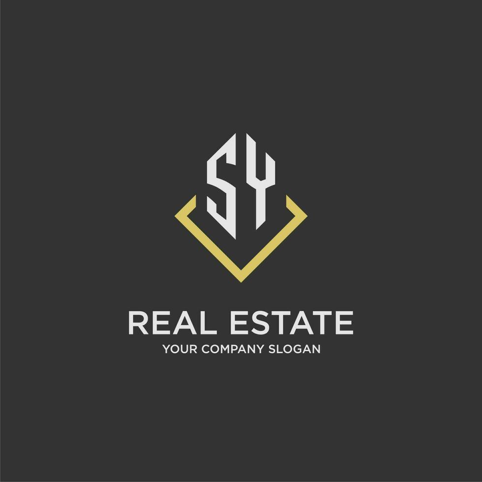 SY initial monogram logo for real estate with polygon style vector