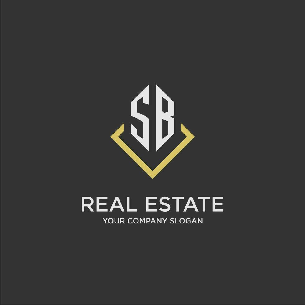 SB initial monogram logo for real estate with polygon style vector