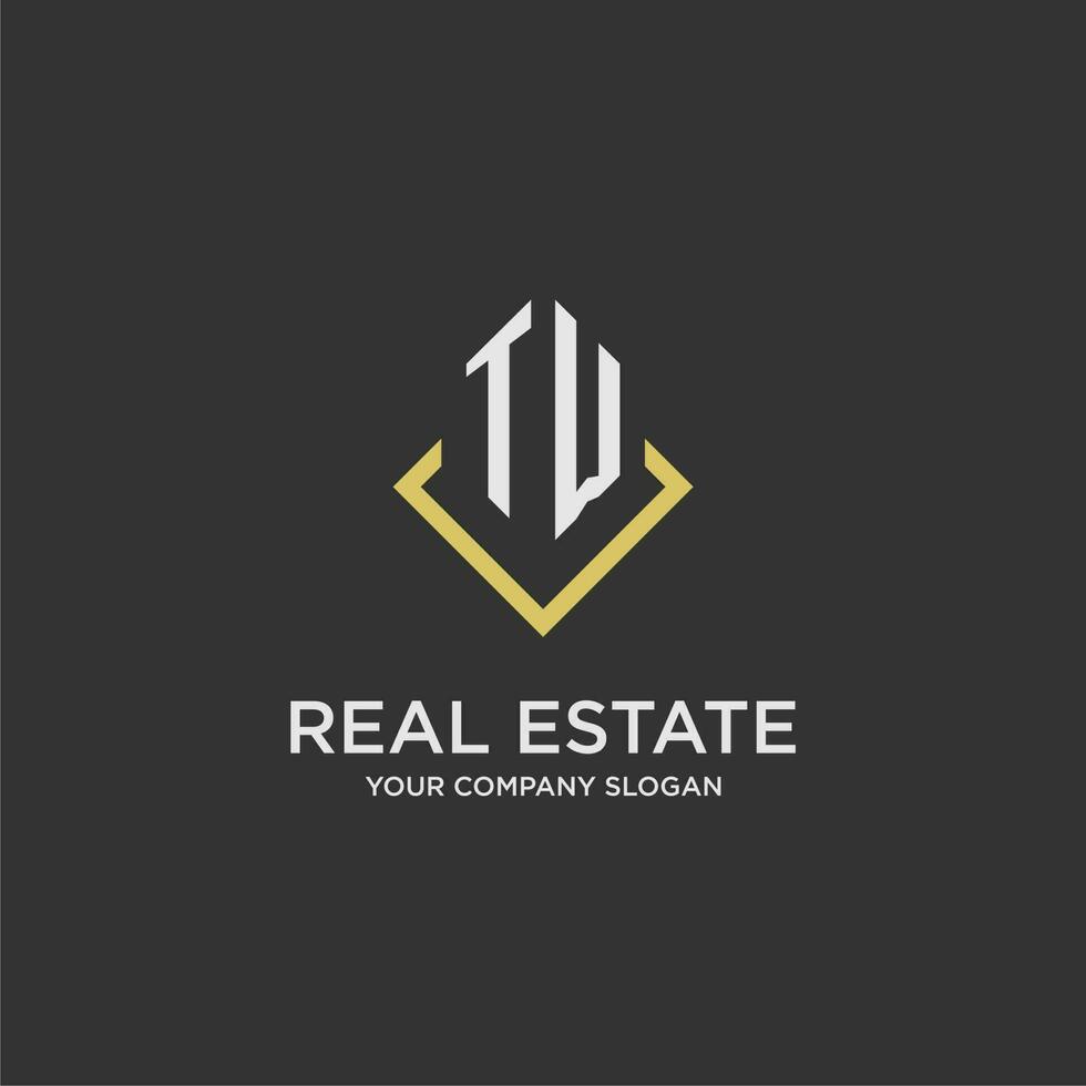 TW initial monogram logo for real estate with polygon style vector
