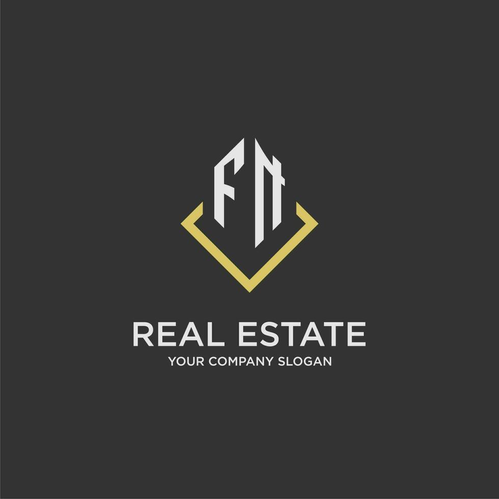 FN initial monogram logo for real estate with polygon style vector