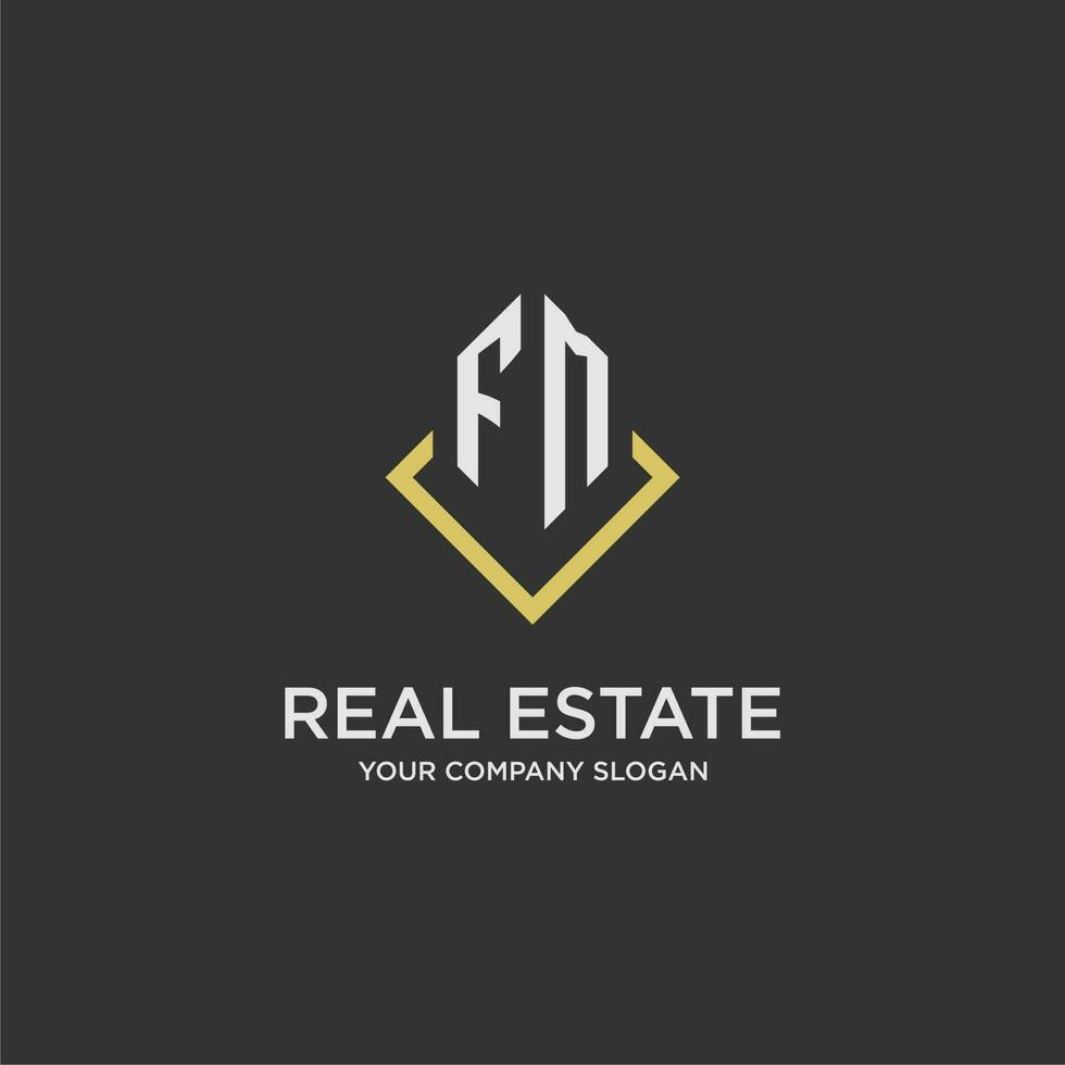 FM initial monogram logo for real estate with polygon style vector