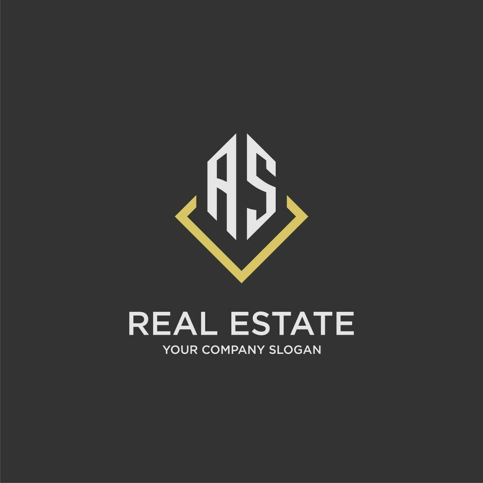 AS initial monogram logo for real estate with polygon style vector
