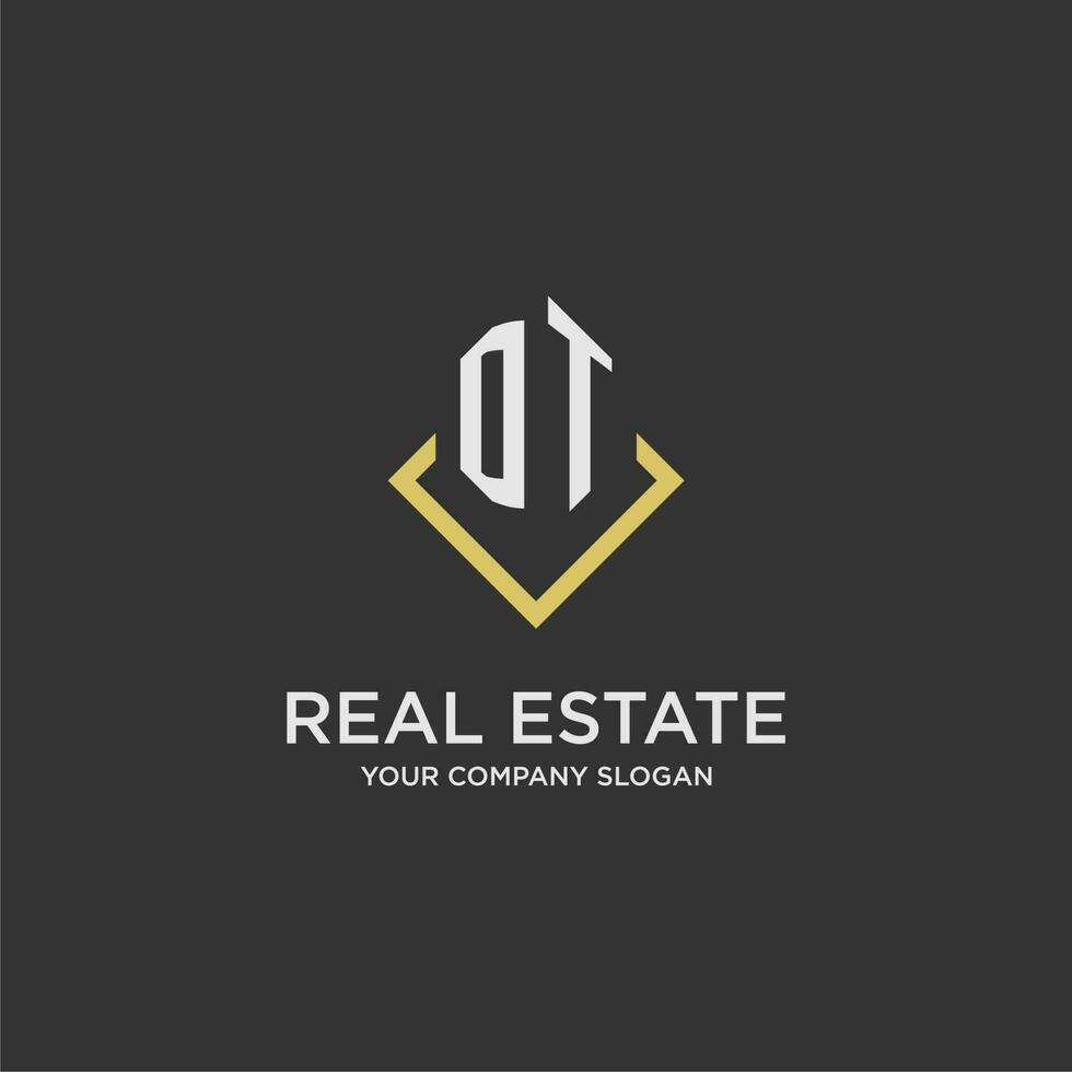 DT initial monogram logo for real estate with polygon style vector