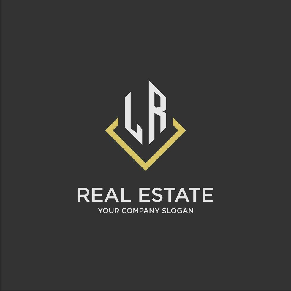 LR initial monogram logo for real estate with polygon style vector