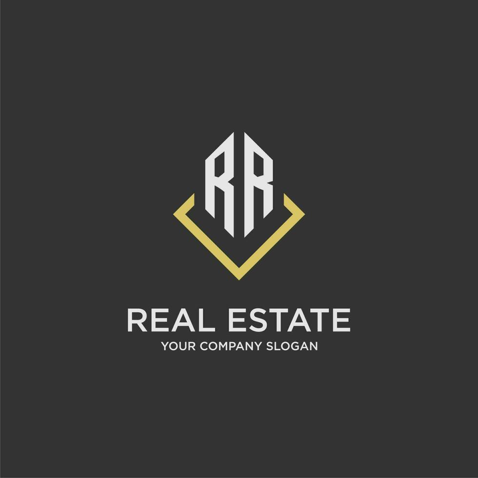 RR initial monogram logo for real estate with polygon style vector