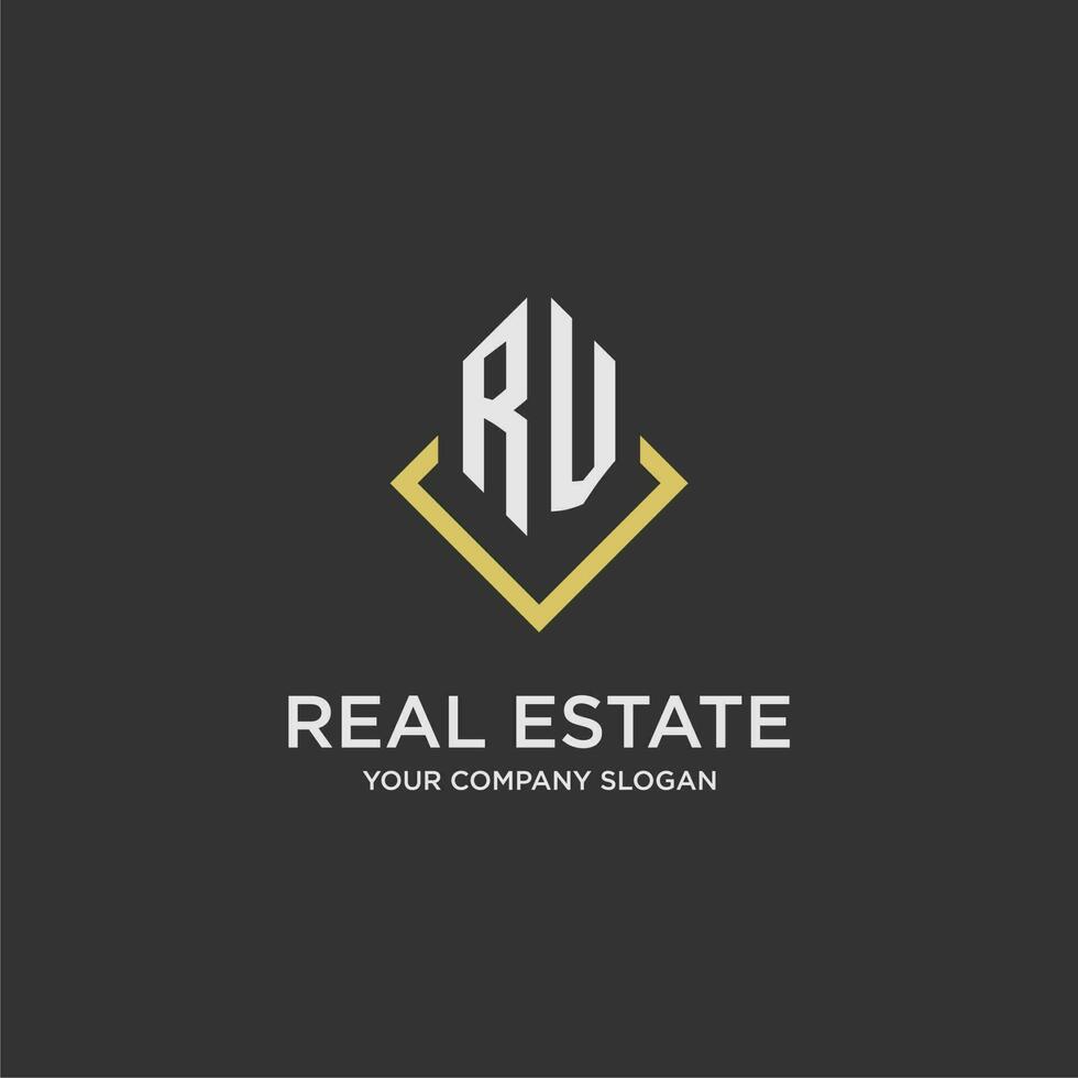 RV initial monogram logo for real estate with polygon style vector