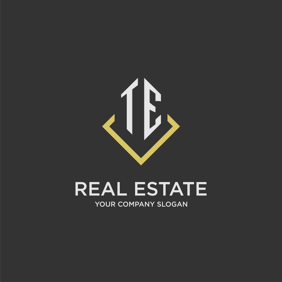 TE initial monogram logo for real estate with polygon style vector