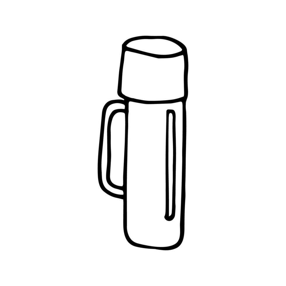 Hand drawn vector thermos camping clipart. Isolated on white background drawing for prints, poster, cute stationery, travel design. High quality illustration