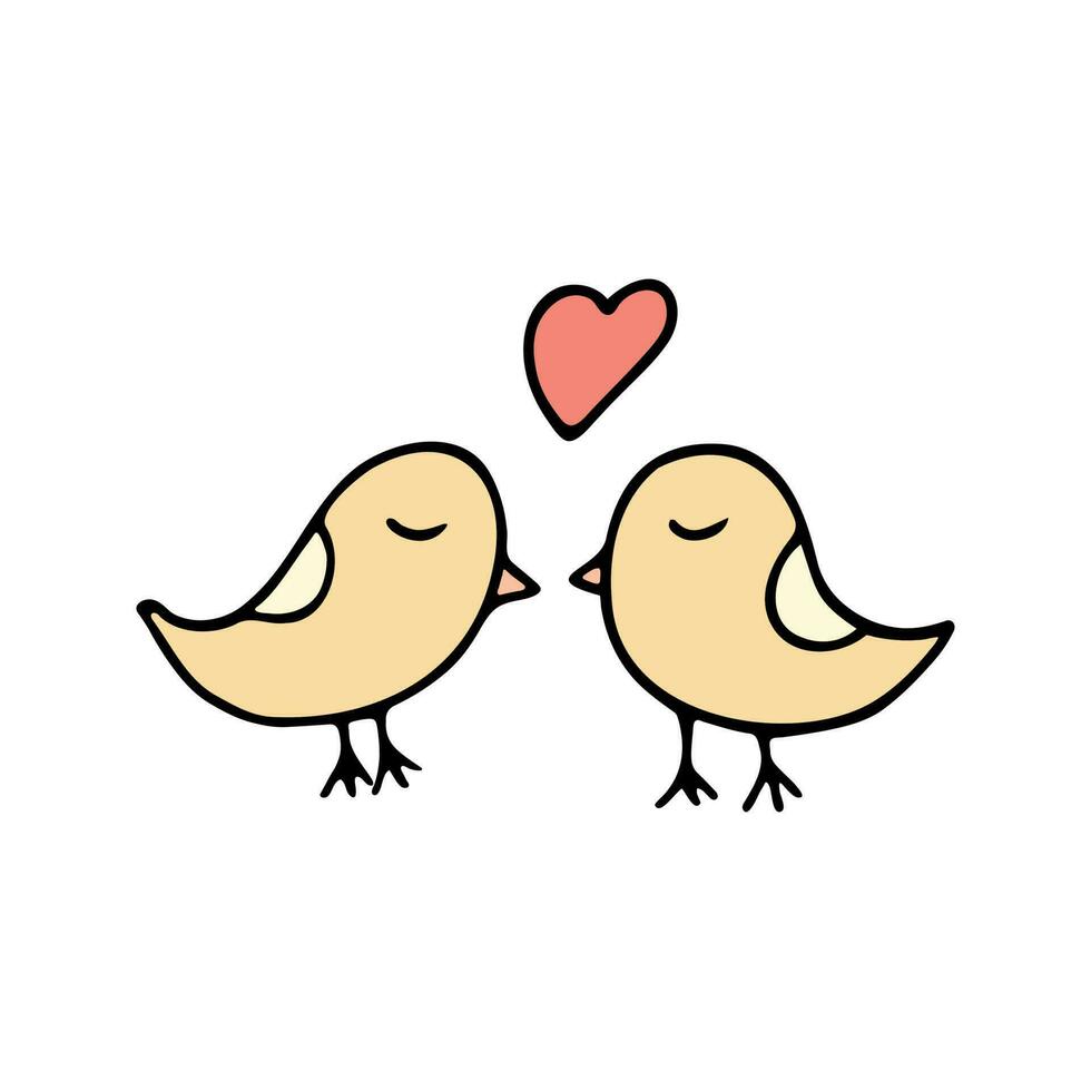 Hand drawn lovely little birds couple doodle for summer and spring design vector