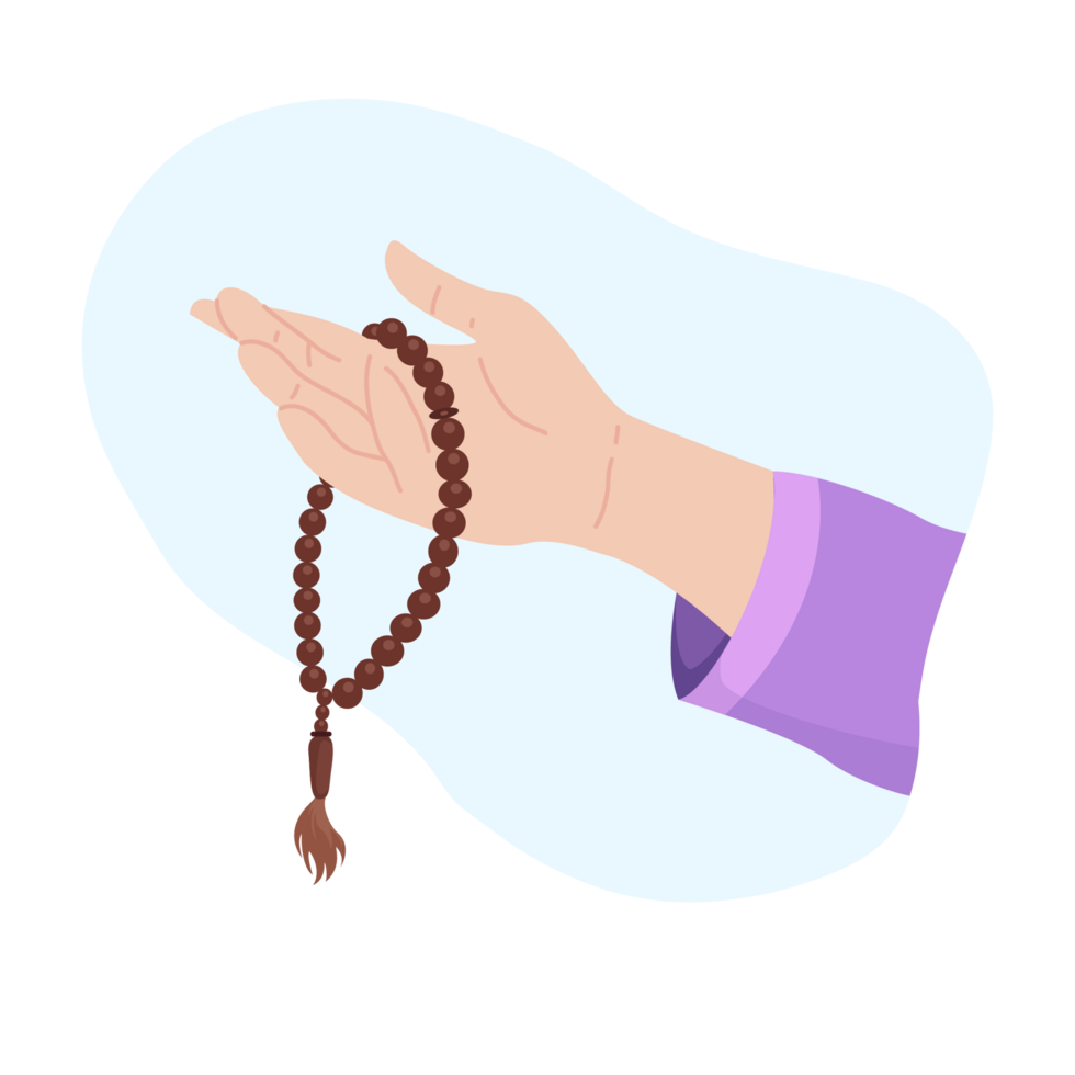 hand holding prayer beads in flat style png