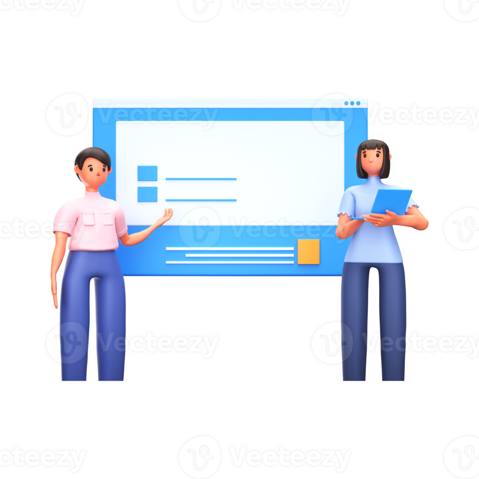 3D Render of Official Employees Character With Presentation Website On White Background. png