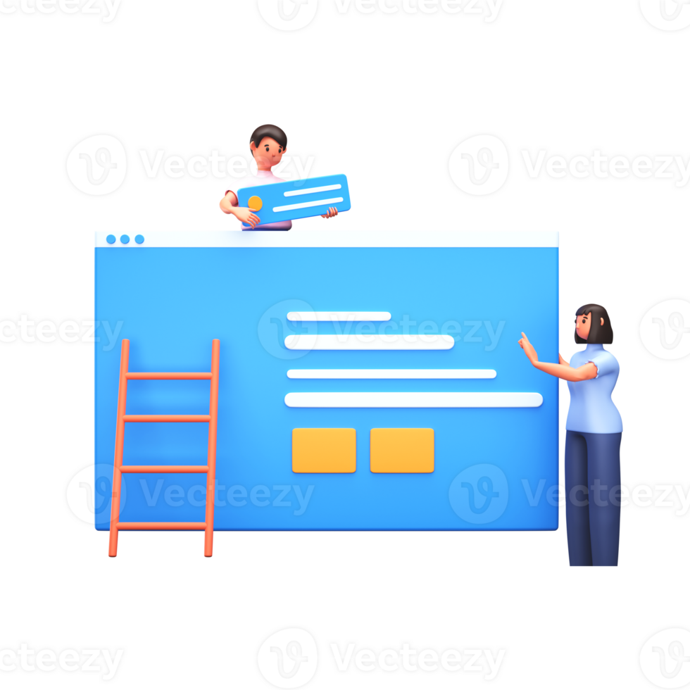 3D Render of Businessman And Woman Maintaining Website On White Background. png
