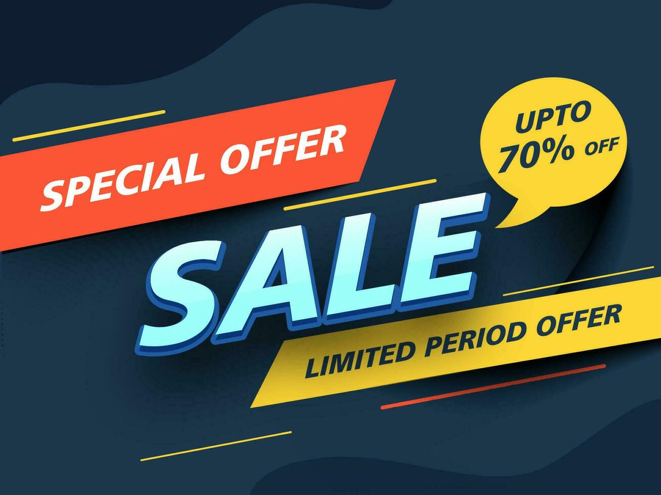 Sale poster or banner design with Special Offer Up To 70 Discount Off Limited Period on abstract background. vector