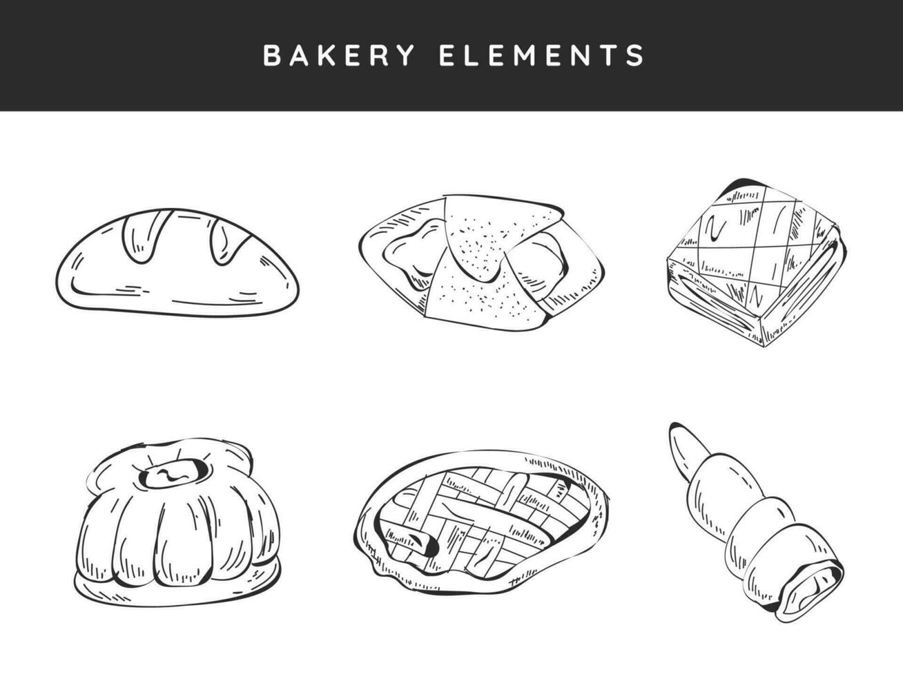 Set of different Sweet Fast Foods elements in line art. vector