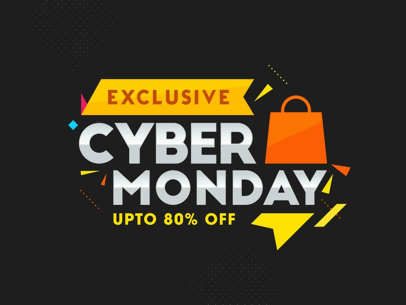 Exclusive Cyber Monday Sale banner or poster design with 80 discount offer and shopping bag on black background. vector