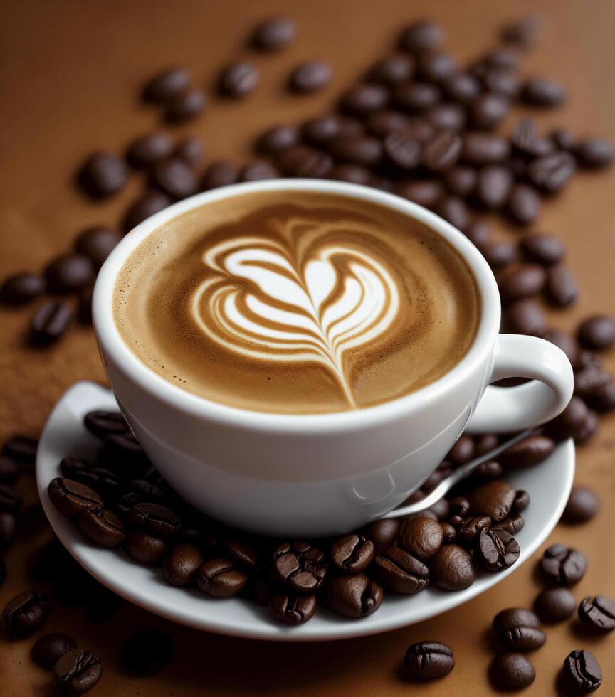 Cappuccino with coffee beans, stock photo, photo