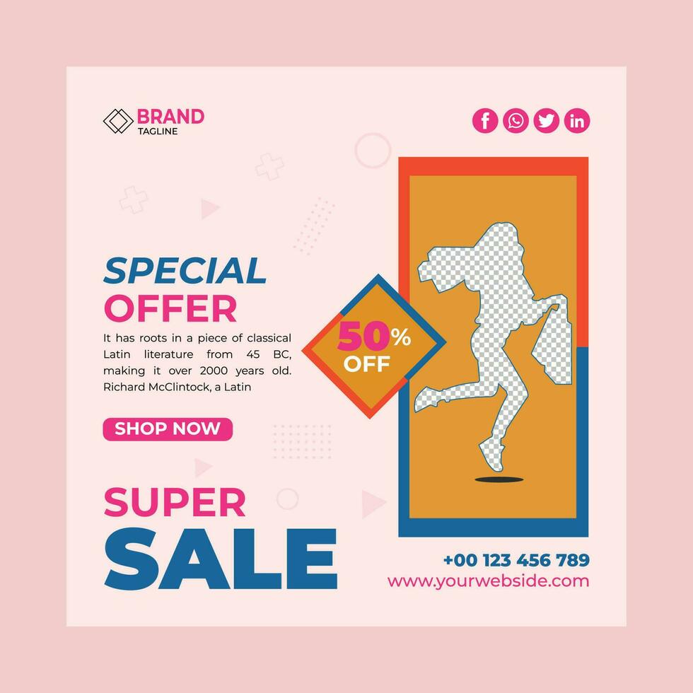 Summer Sell- social media post template. Suitable for social media posts and web or internet ads. Vector illustration with Photo College.