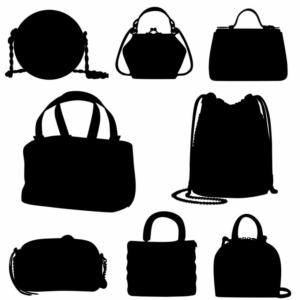 set of woman bag silhouette icons, on white background vector