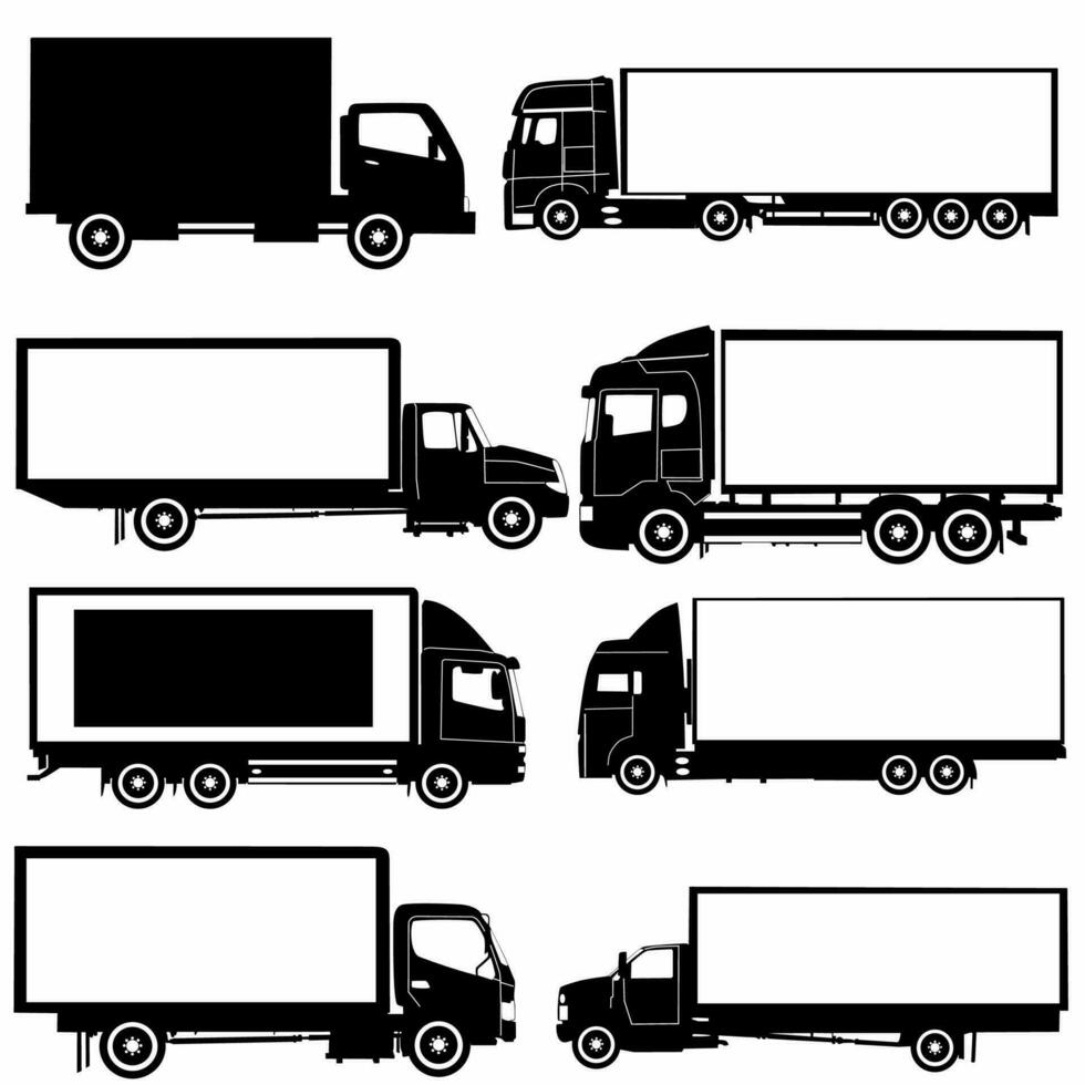 box truck icon silhouette set,white background, logo vector