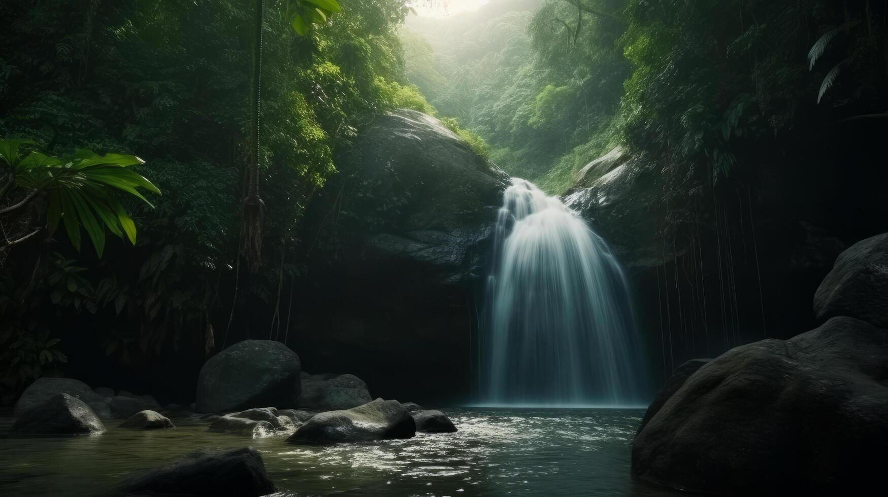 Waterfall in summer. Illustration photo