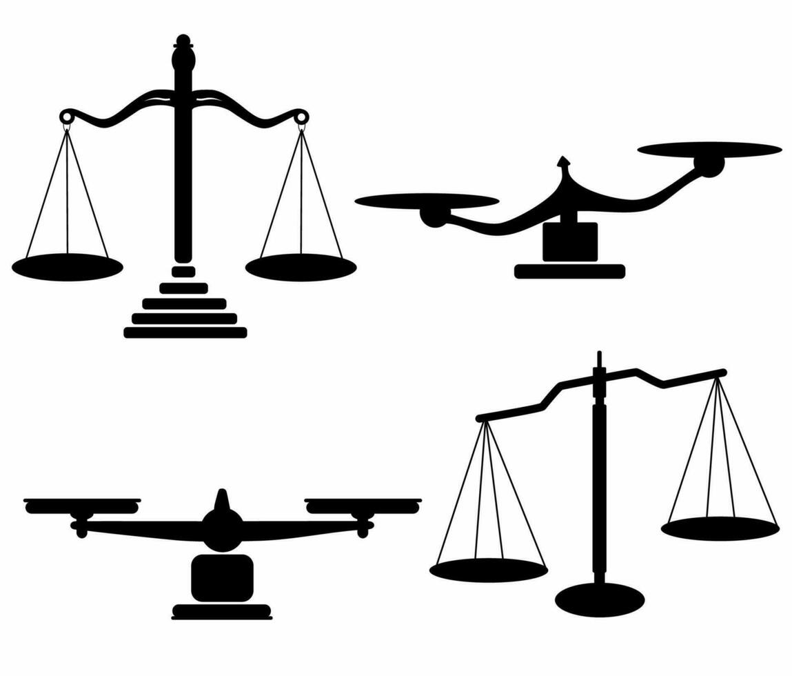 Scales of justice icon set. Scales icon collection. Law scale icon. Scales. Libra icon, on a white background vector