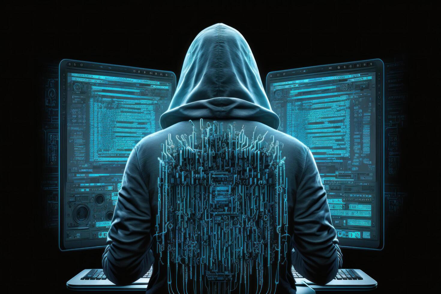 Hacker with computer. Illustration photo