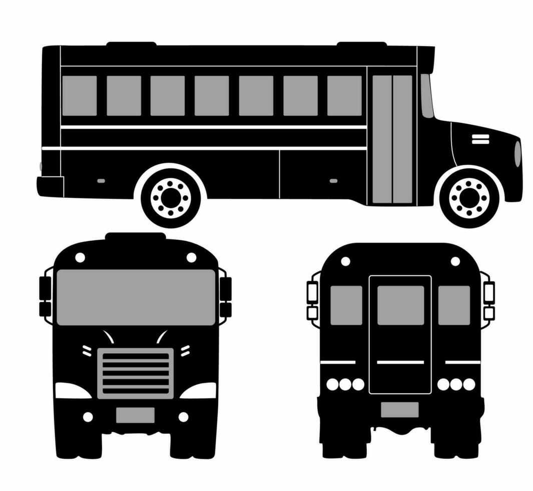 ciudad autobús silueta con. vehículo íconos conjunto el ver desde lado, frente y posterior vector