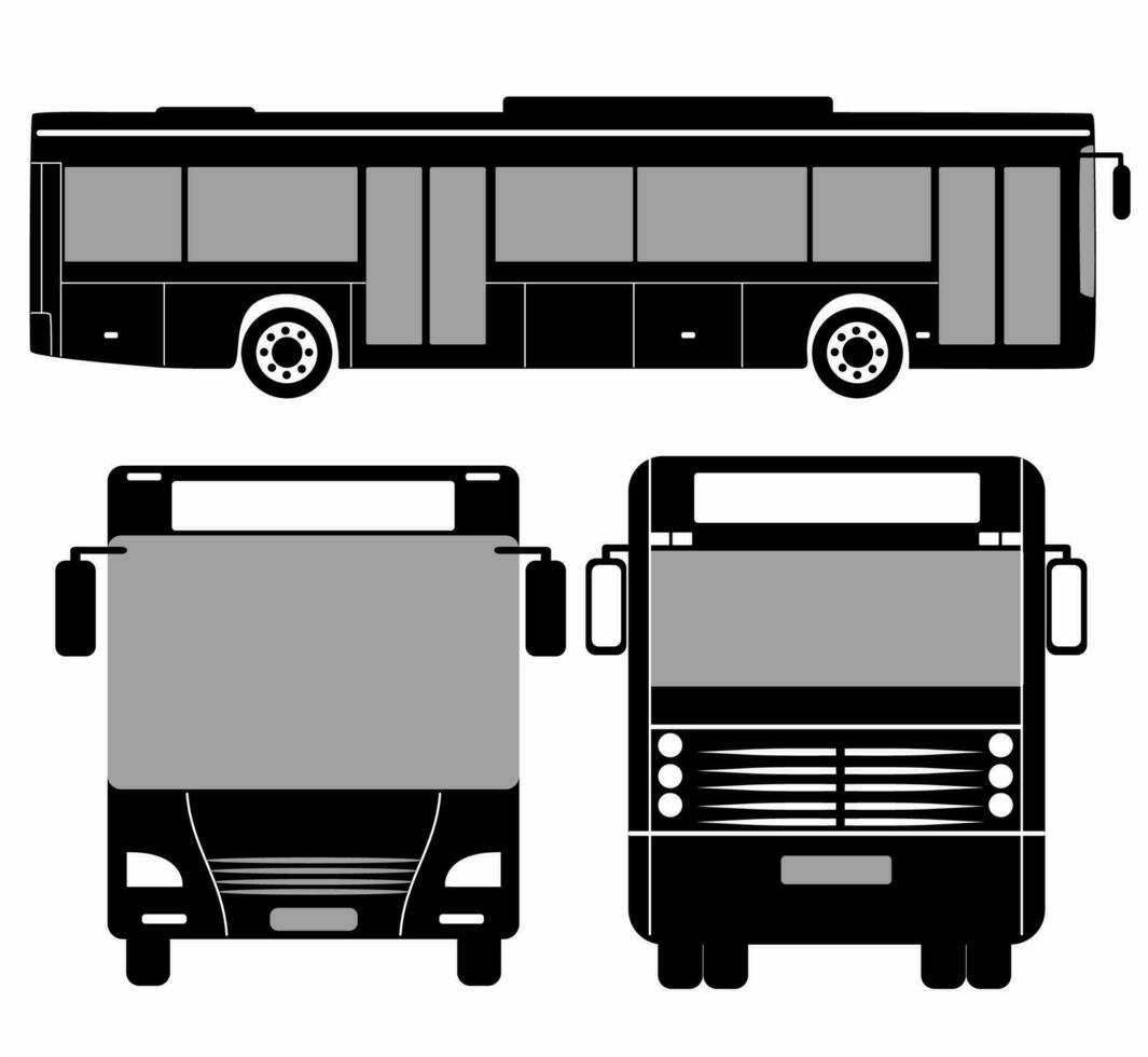 ciudad autobús silueta con. vehículo íconos conjunto el ver desde lado, frente y posterior vector