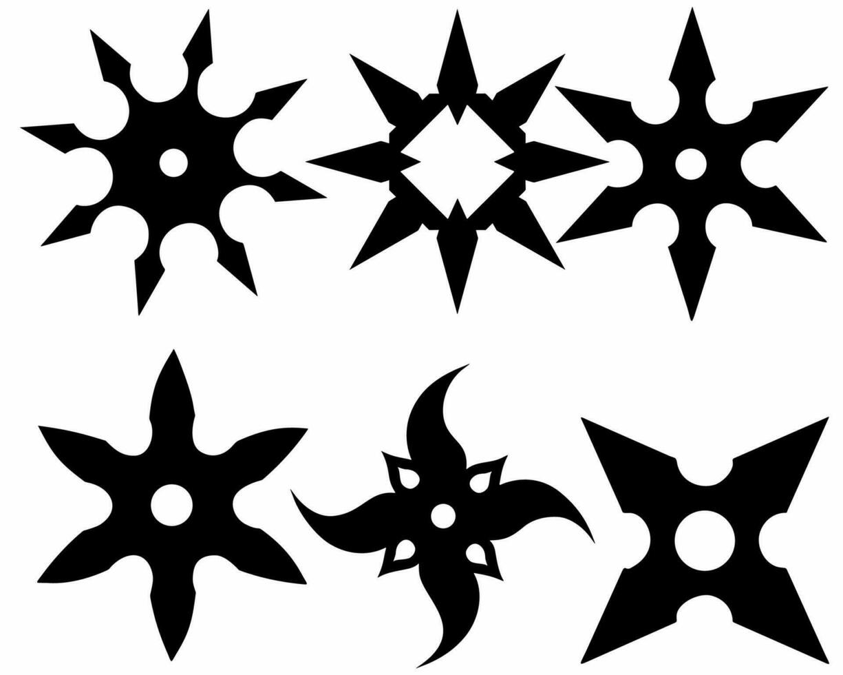 set of silhouette shuriken, white background vector