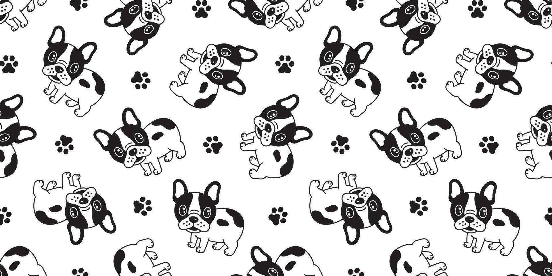 Dog seamless pattern french bulldog vector dog paw repeat background isolated wallpaper