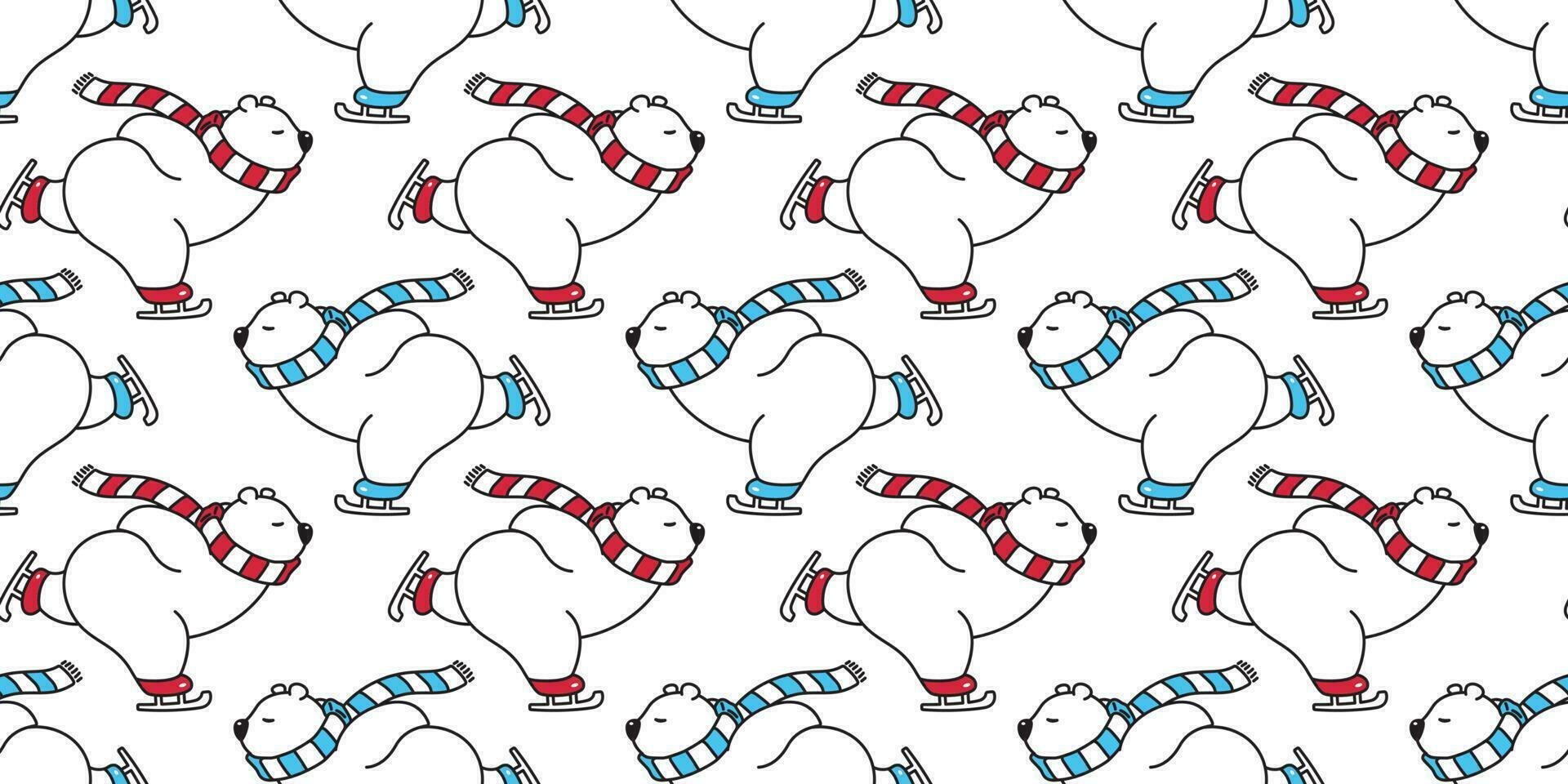 bear seamless pattern polar bear vector Christmas ice skate ski snow winter panda teddy scarf cartoon isolated tile background repeat wallpaper illustration red blue