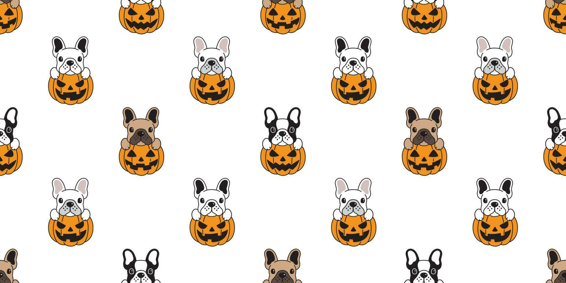 Dog seamless pattern french bulldog vector pumpkin Halloween isolated repeat wallpaper tile background