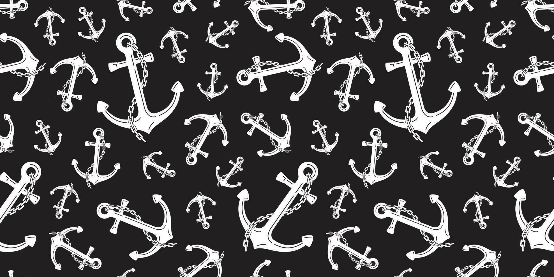 Anchor Seamless Pattern helm vector chain Nautical maritime isolated tropical boat background wallpaper black