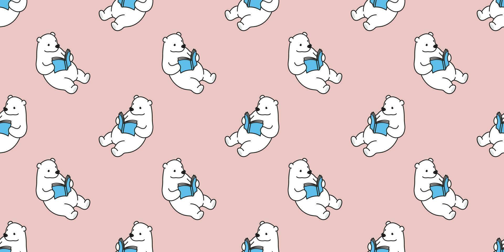 bear seamless pattern polar bear vector panda teddy reading book isolated background pink