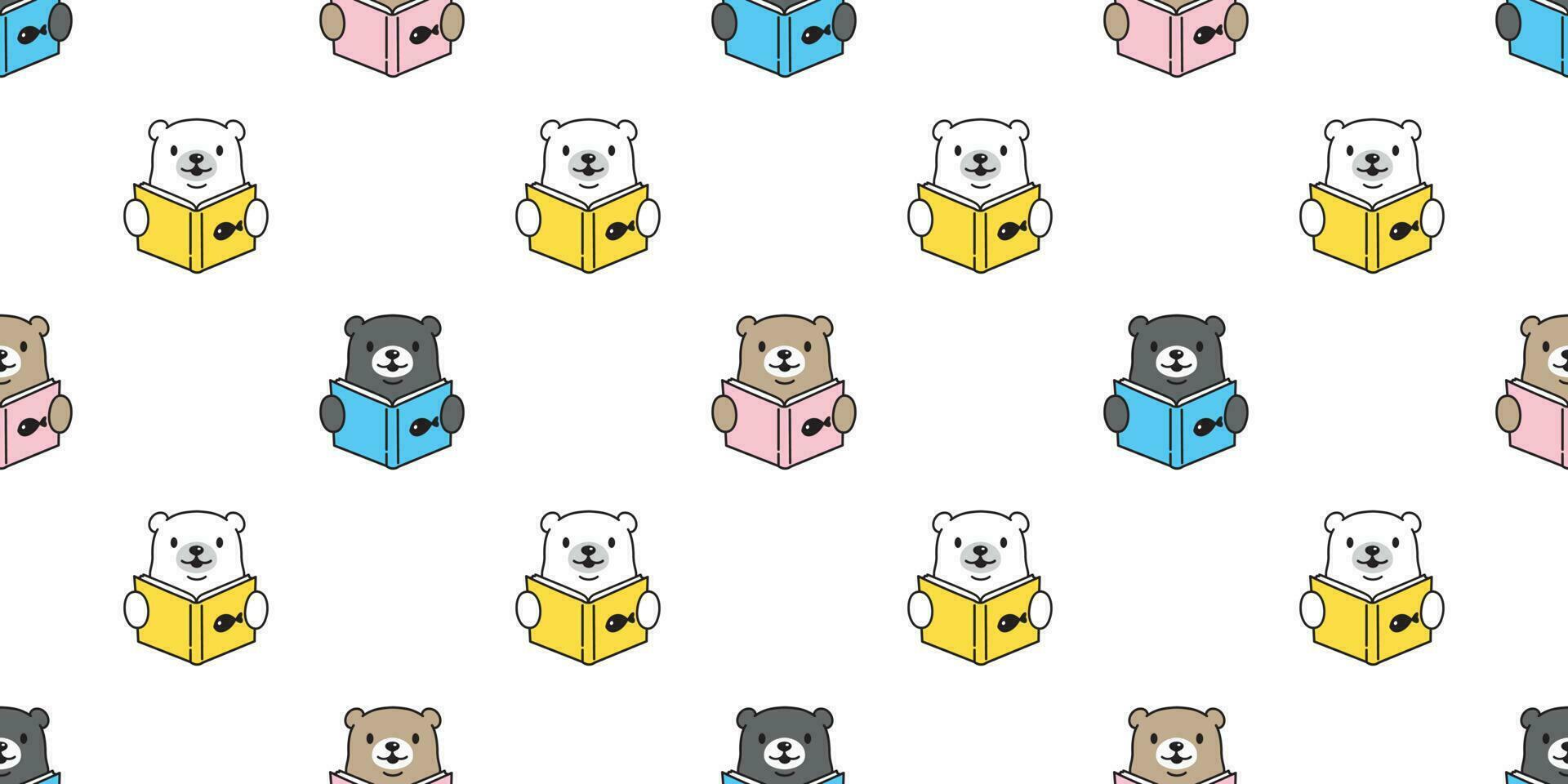 bear seamless pattern vector polar bear reading book teddy panda cartoon illustration background wallpaper isolated