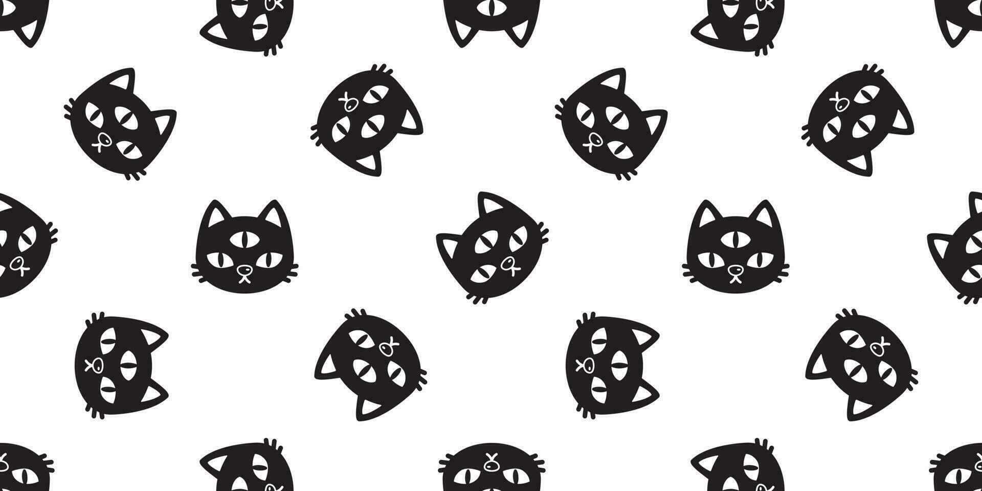 cat Seamless pattern vector Halloween kitten three eye calico cartoon scarf isolated tile background repeat wallpaper