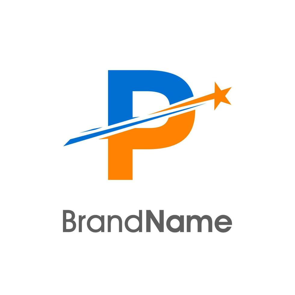 Initial P Meteor Star Logo vector