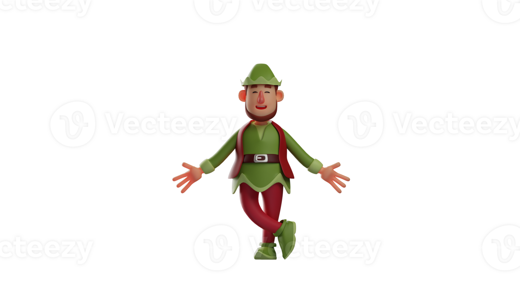 3D illustration. Cute Elf 3D cartoon character. Elf spread her arms and crossed her legs. Elf smiled and looked very handsome. 3D cartoon character png