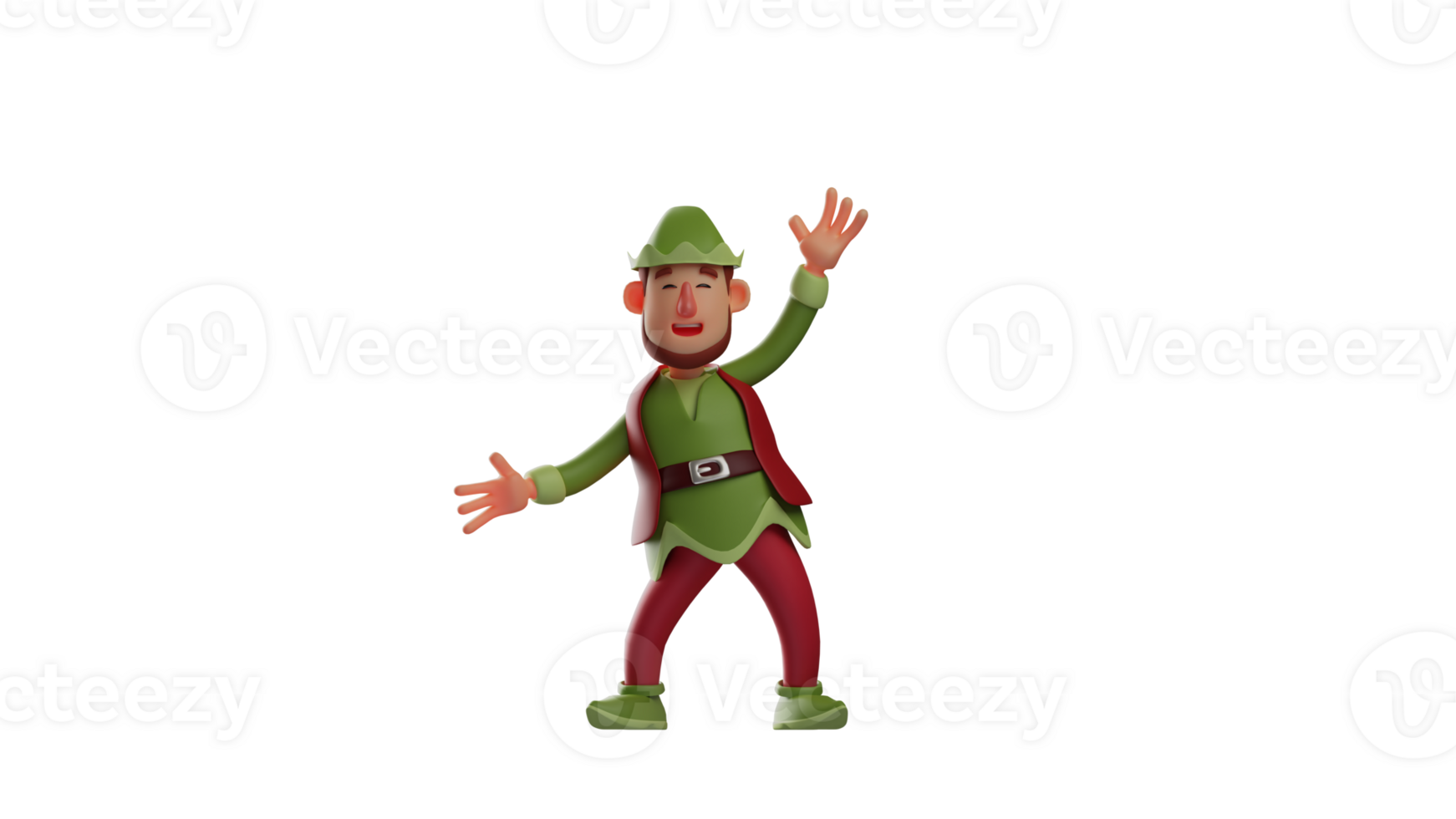3D illustration. Happy Elf 3D cartoon character. Elf is dancing while smiling sweetly. Elf looks happy and enjoying the atmosphere. 3D cartoon character png