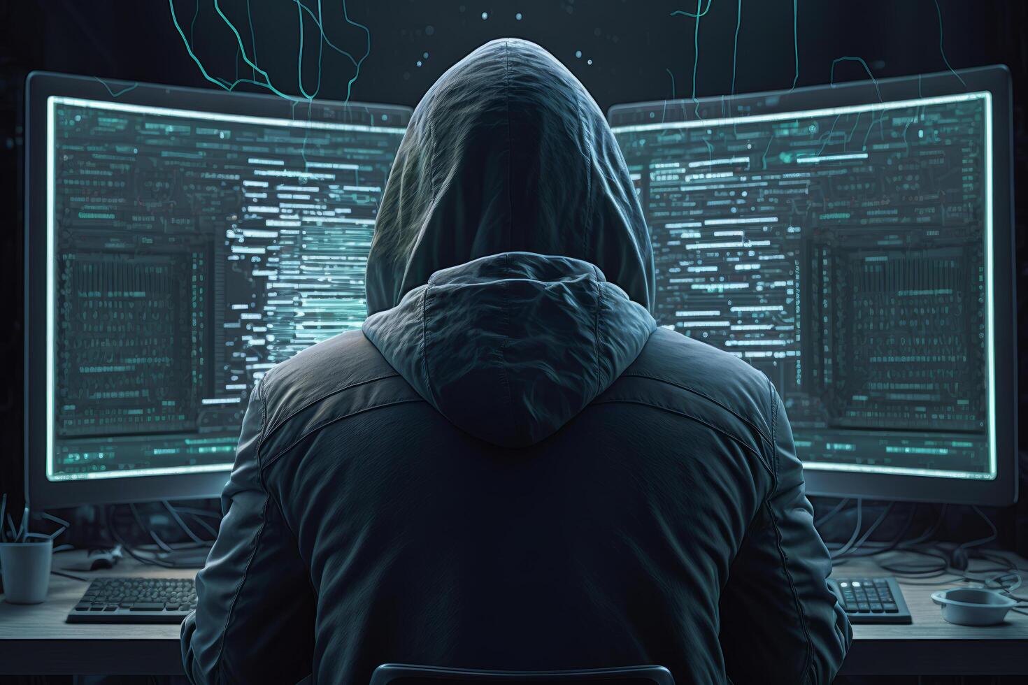 Hacker with computer. Illustration photo