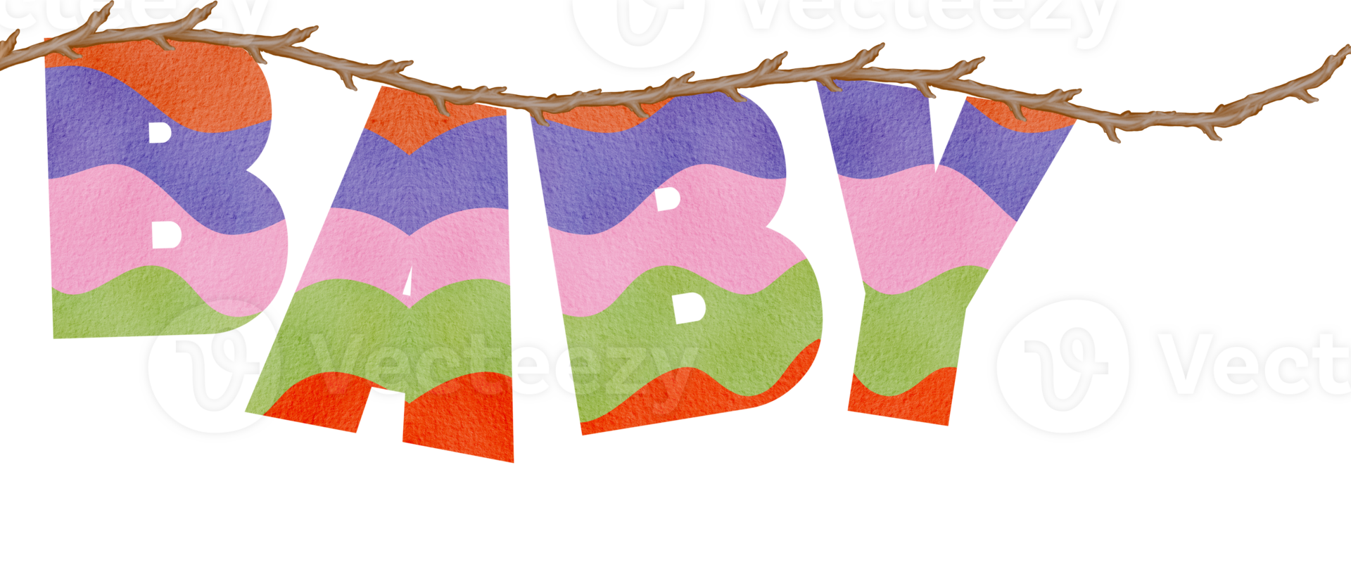 Cute, Baby Rainbow Decorative Holiday Flags Bunting. Orange, Purple, Pink And Green, Watercolor Illustration Isolation On Transparent png