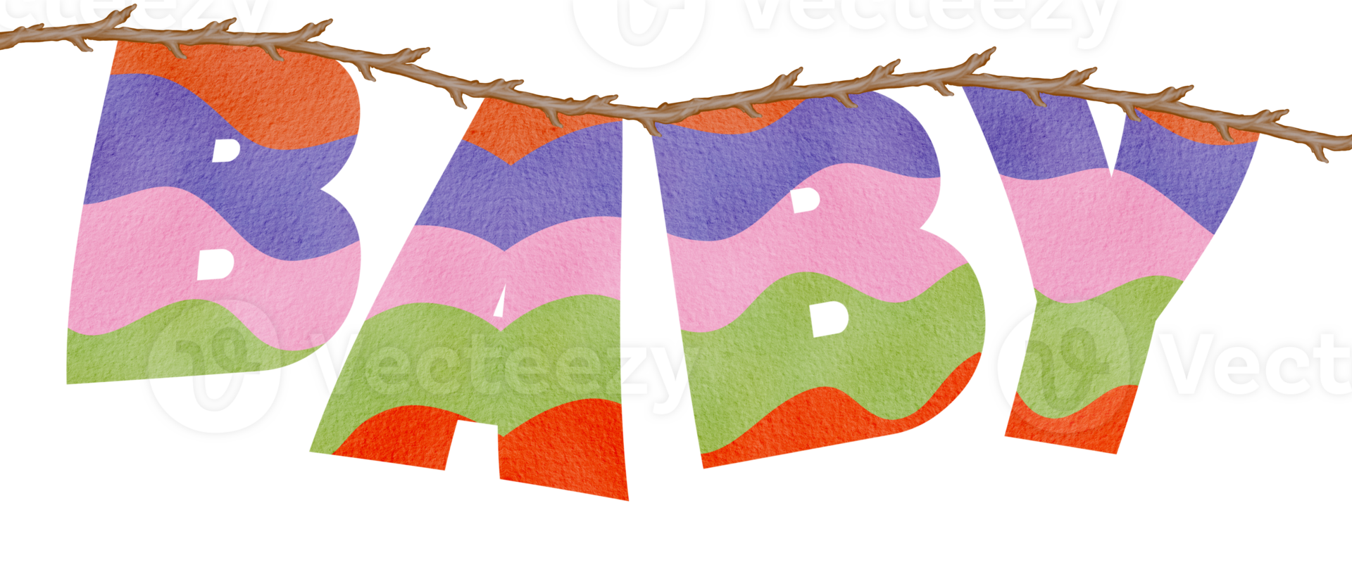 Cute, Baby Rainbow Decorative Holiday Flags Bunting. Orange, Purple, Pink And Green, Watercolor Illustration Isolation On Transparent png