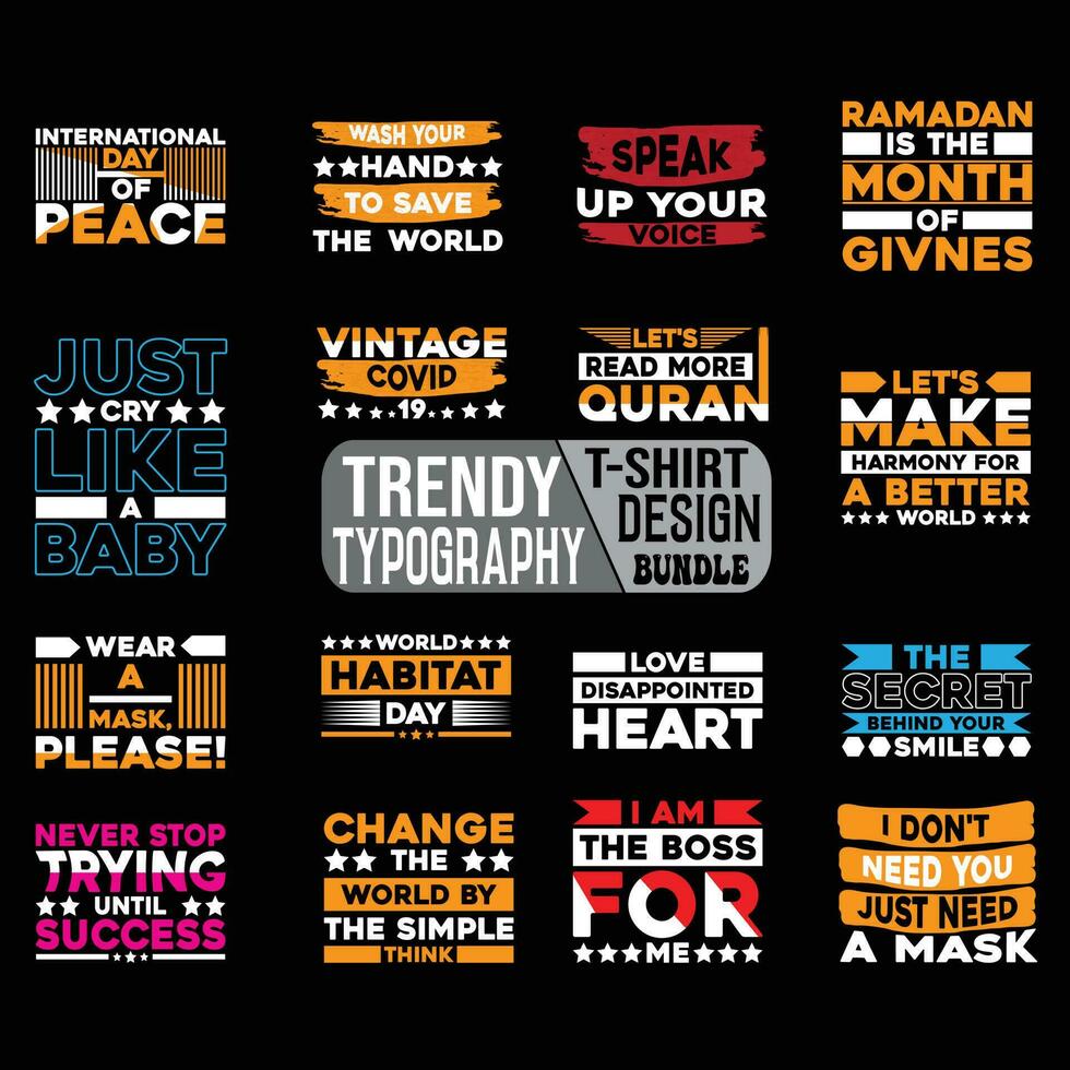 trendy typography t-shirt design bundle vector