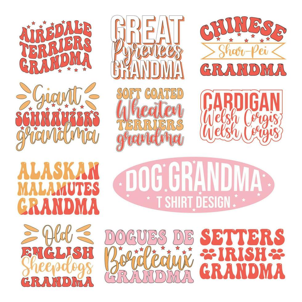 Dog grandma T shirt design bundle vector